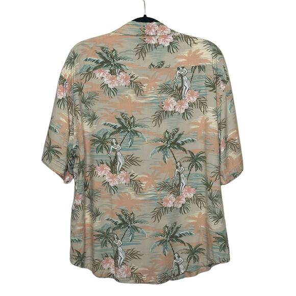 Free Planet men beige green Hawaiian short sleeves button shirt size XL - Picture 2 of 8